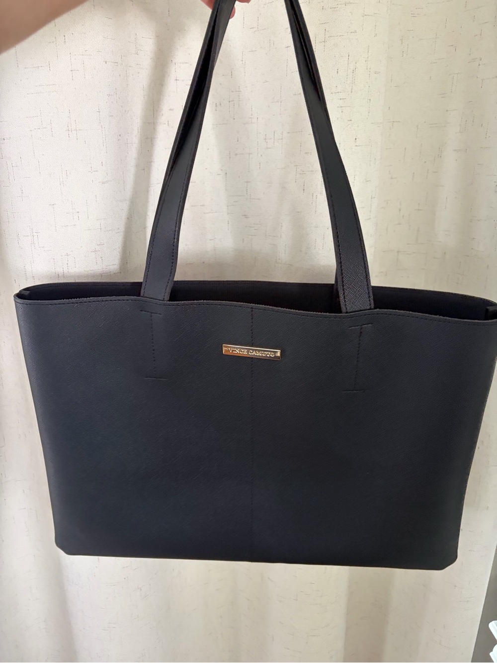 Vince Camuto Black Tote with Gold Logo Plaque